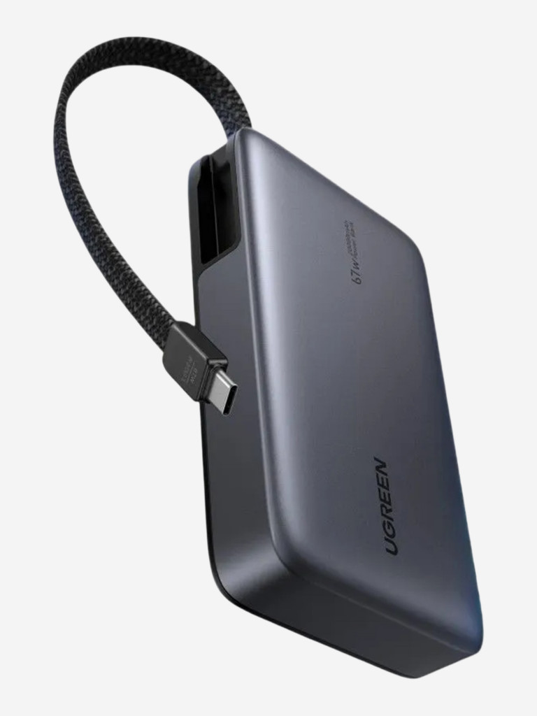 Внешний аккумулятор UGREEN PB550 (85166B) 67W Power Bank 20000mAh USB-C&USB-A со встроенным кабелем (ССС)