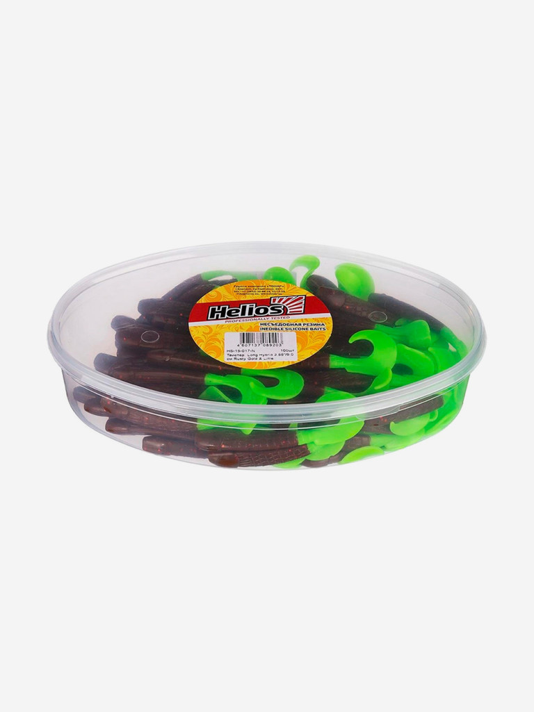 Мягкая приманка Helios Long Hybrid, 3,55" / 9,0 см, Rusty Gold & Lime, 100 штук (HS-15-017-N)