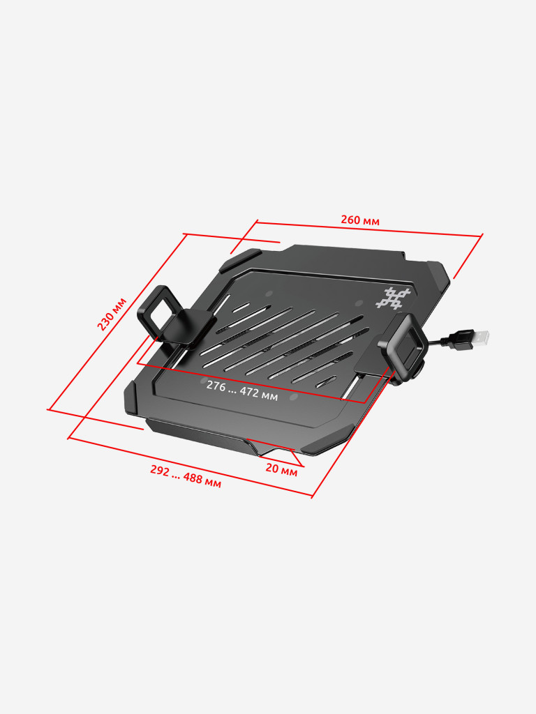 UNITEKI DMN09USB Полка-крепление VESA для ноутбука или планшета раздвижная, на кронштейн, диагональ 12-17 дюймов, с охлаждением и подсветкой RGB