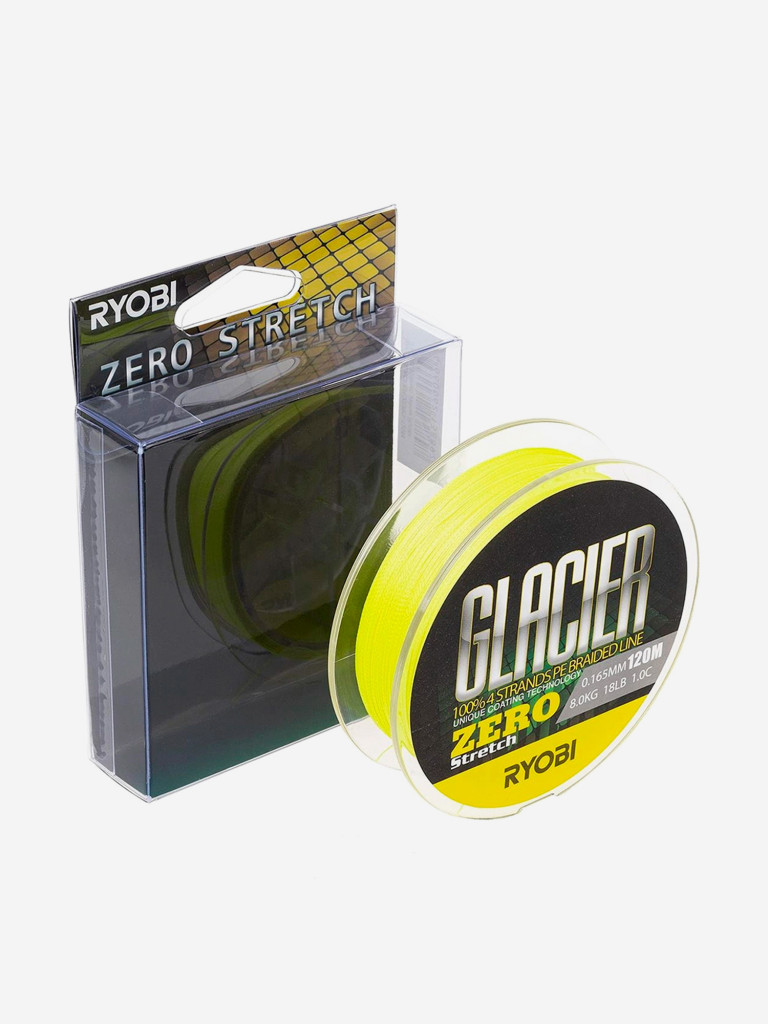Шнур плетеный для рыбалки Ryobi GLACLER ZERO 120м, 0,165мм, 8кг, желтый