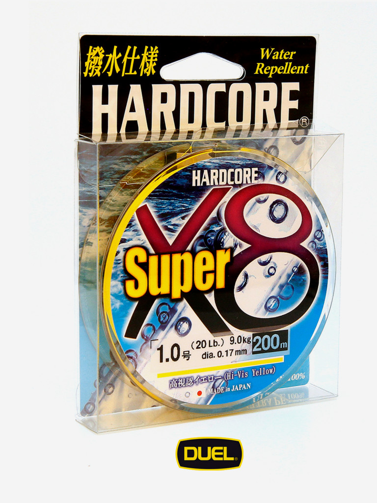 Плетеный шнур Duel Hardcore Super X8 hi-vis yellow 200 м #1.0 (0.17 мм) 9.0 кг