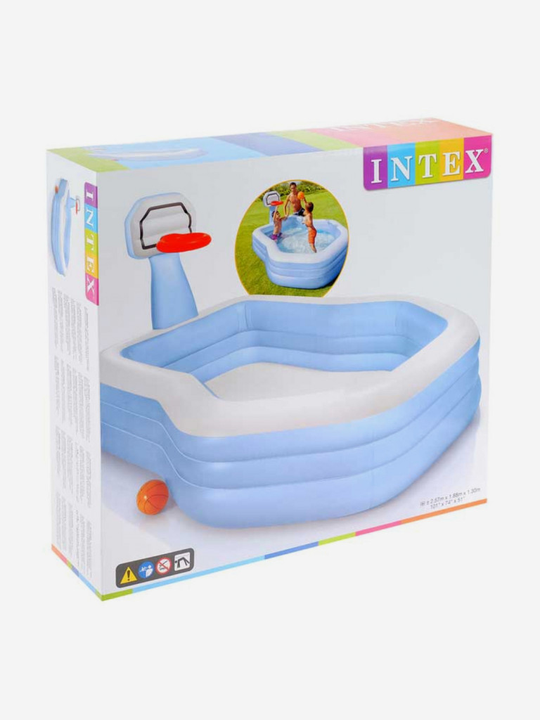 Детский надувной бассейн с баксетбольным кольцом Intex 57183NP (257х188х103см) 3+