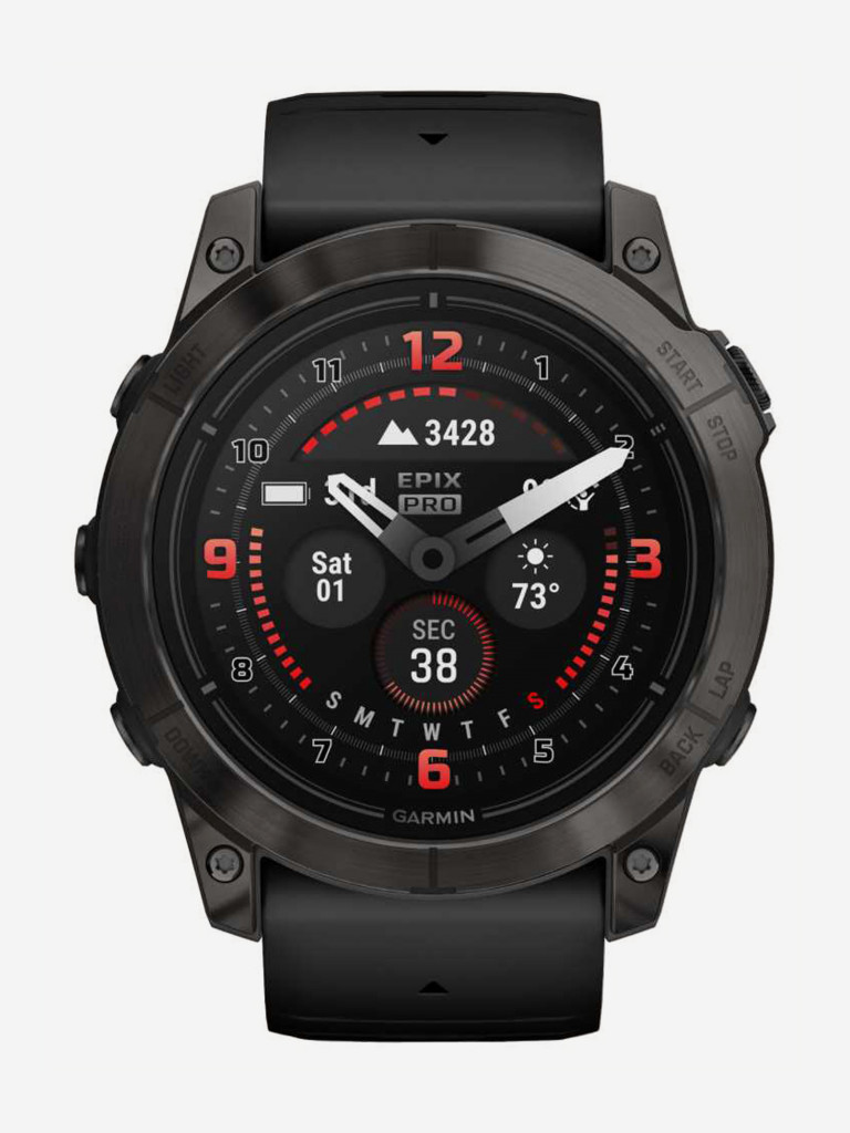 Спортивные часы Garmin EPIX PRO (Gen 2) Sapphire Edition 51 мм, титановый угольно-серый, DLC, черный силиконовый ремешок