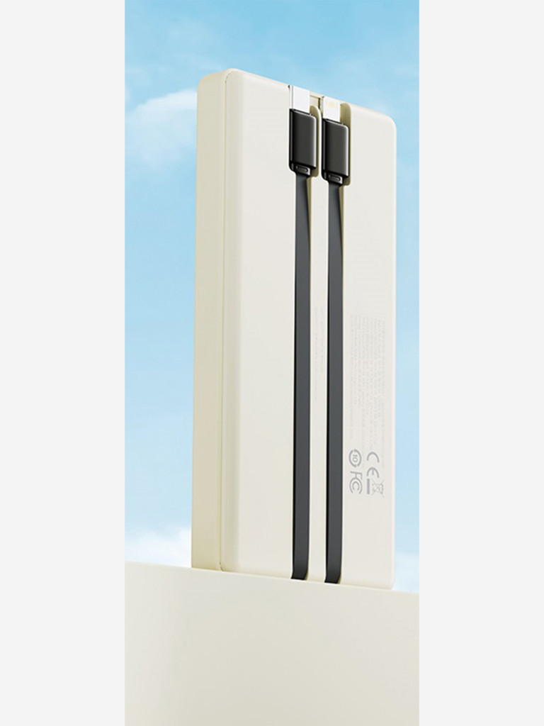 Внешний аккумулятор ROCK P96 12W Travel Series Power Bank With Cable 10000mAh бежевый