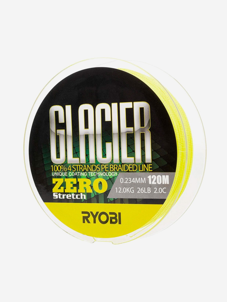 Шнур плетеный для рыбалки Ryobi GLACLER ZERO 120м, 0,234мм, 12кг, желтый