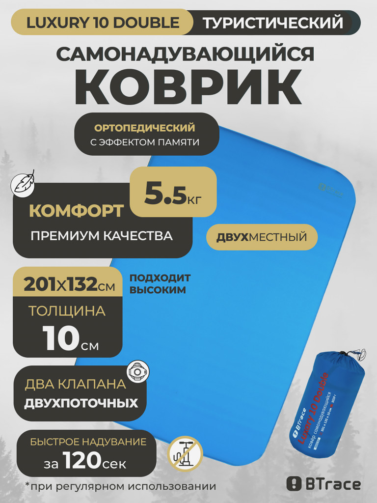 Ковер самонадувающийся BTrace Luxary 10 Double, Синий