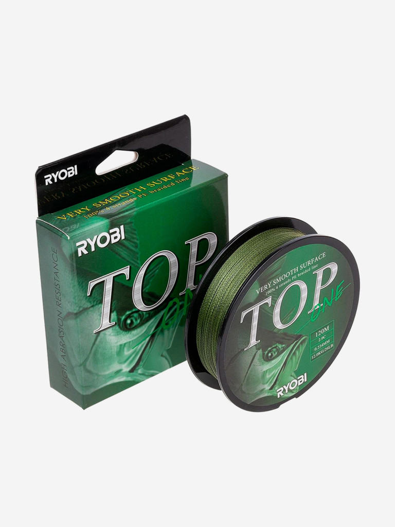 Шнур плетеный для рыбалки Ryobi TOP PE4X, 120м, 0,234мм, 12кг, темно-зеленый