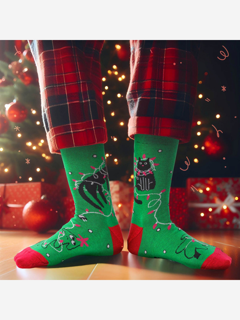 Новогодние носки St.Friday Socks, Гирлянда кота