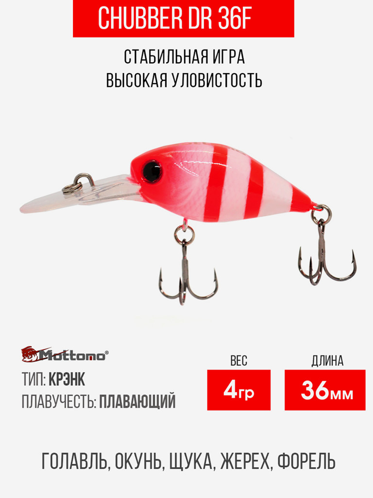 Воблер Mottomo Chubber DR 36F 4g White Red