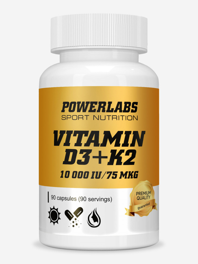 Powerlabs, Витамин D3 + K2, 10000 IU, 75 мкг, 90 капсул