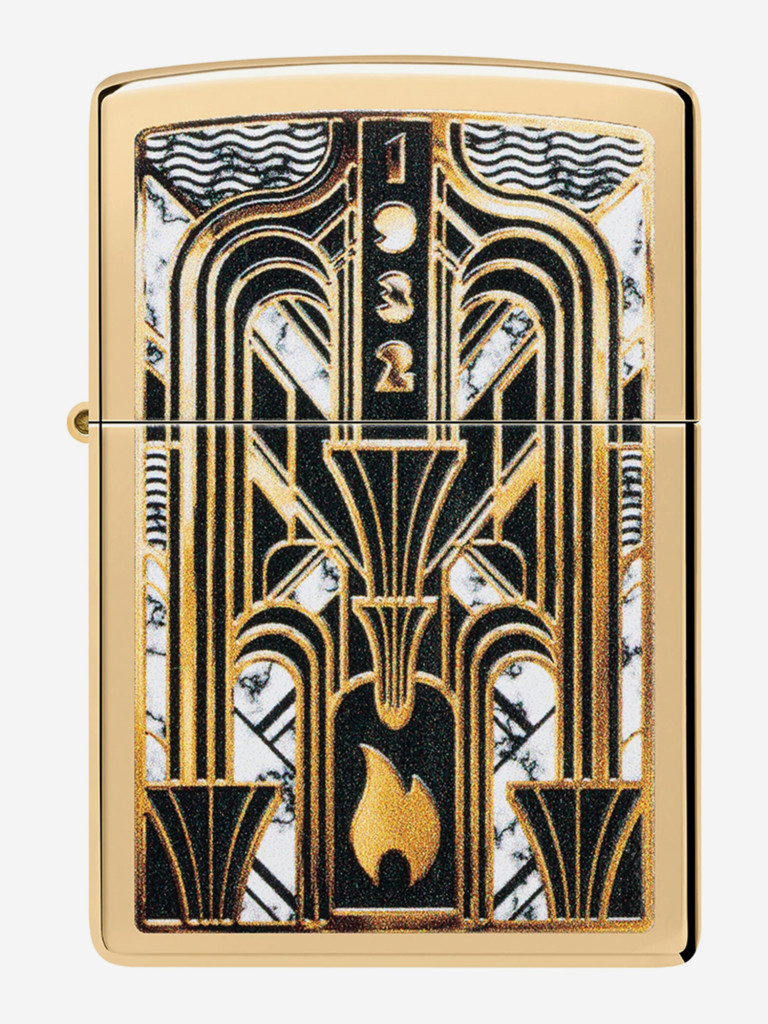 Зажигалка бензиновая ветроустойчивая Zippo Art Deco Flame High Polish Bras