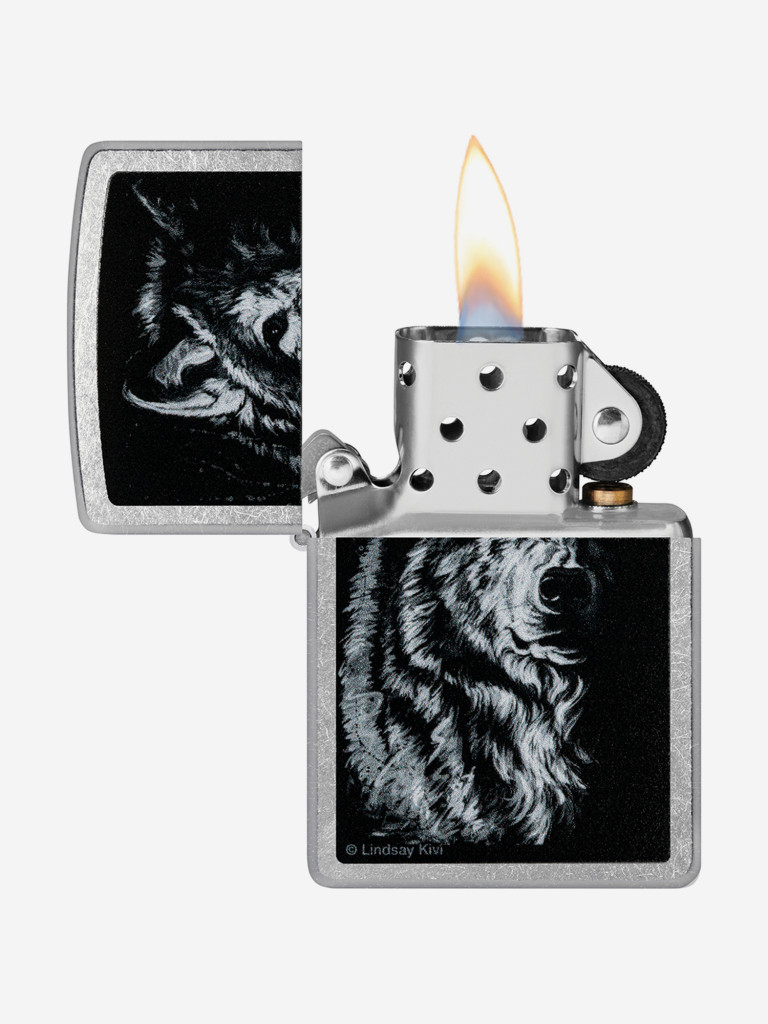 Зажигалка бензиновая ветроустойчивая Zippo Shadow Wolf Street Chrome