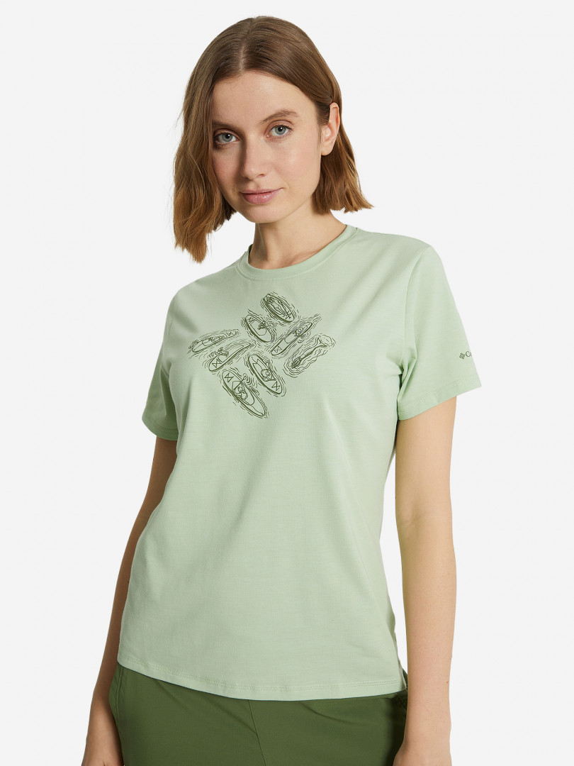 фото Футболка женская columbia sun trek ss graphic tee, зеленый