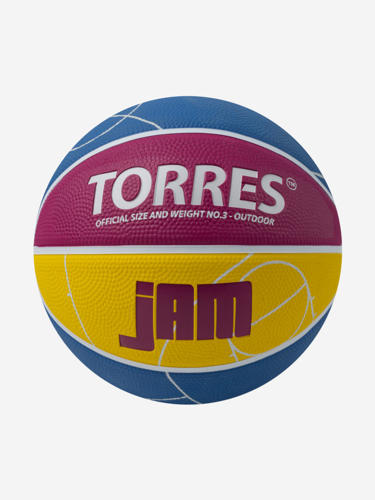 Мяч баскетбольный TORRES Jam, B023123, р.3, резина, нейлон. корд, бут. кам., син-желто-малиновый
