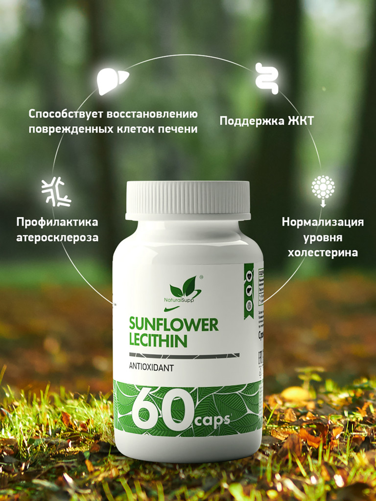 Лецитин подсолнечный, NaturalSupp, 60 капсул