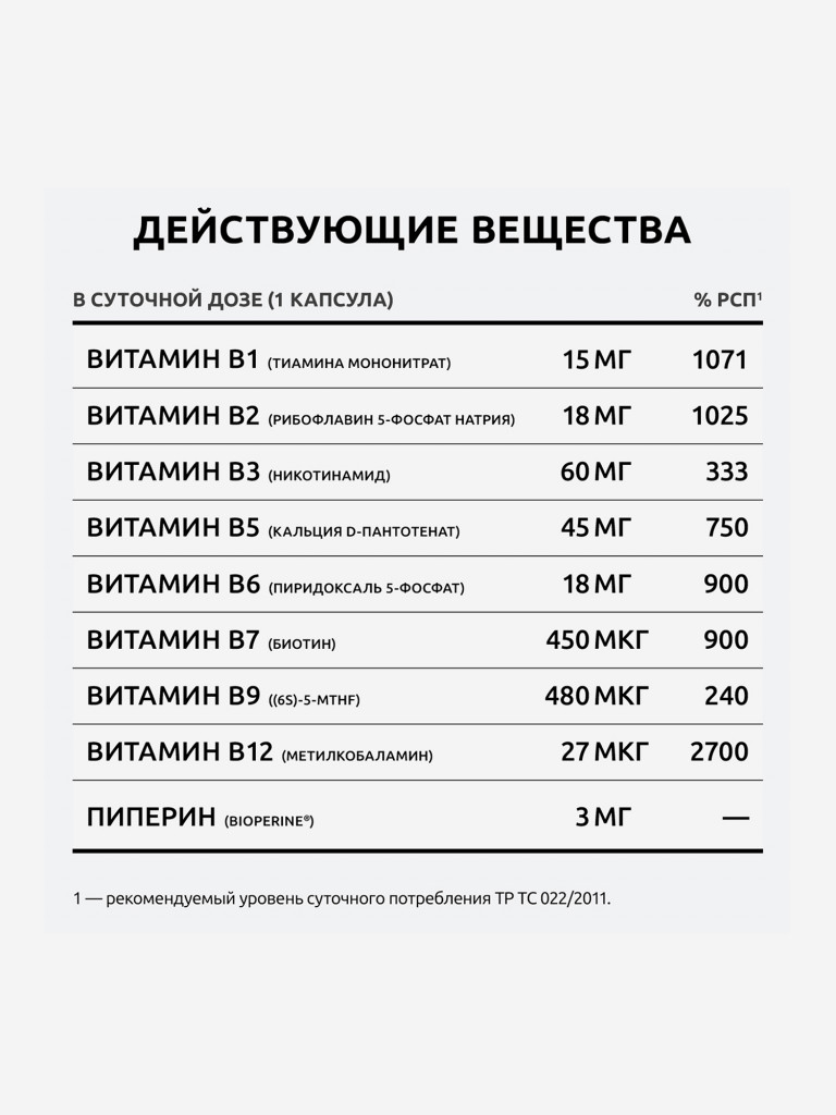 B-комплекс экстра UltraBalance витамины группы В для мужчин и женщин, 60 капсул