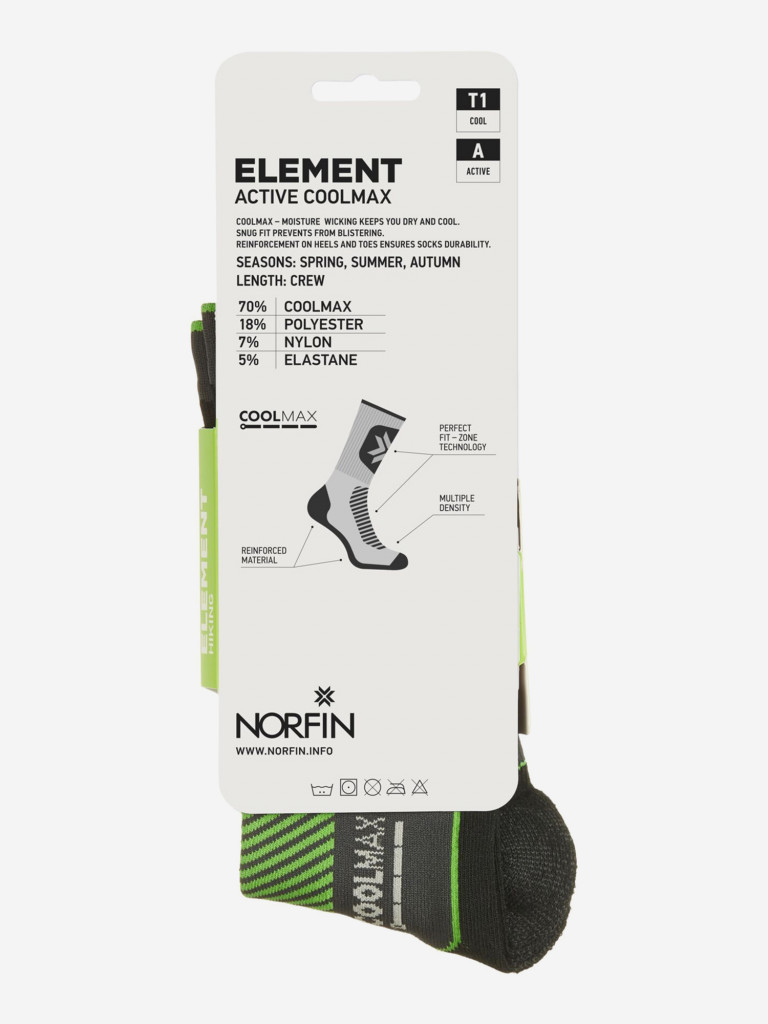 Термоноски Norfin T1A ELEMENT ACTIVE COOLMAX CREW для рыбалки и охоты