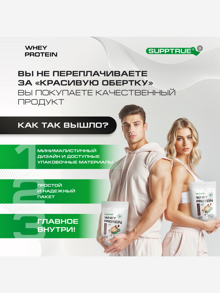 Протеин Supptrue 1 кг. изолят сывороточного белка без сахара с Кофейным вкусом