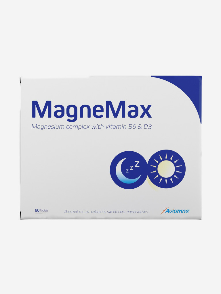 МагнеМакс (MagneMax) от Avicenna, цитрат магния с витамином B6, для борьбы со стрессом и энергией, 60 таблеток