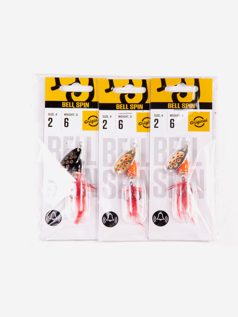 Блесна вращающаяся Lucky John BELL SPIN 02, вес 6 г, набор 3шт. BRD/GRD/SRD