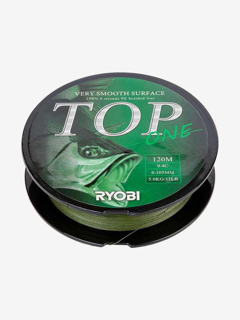 Шнур плетеный для рыбалки Ryobi TOP PE4X, 120м, 0,105мм, 5кг, темно-зеленый