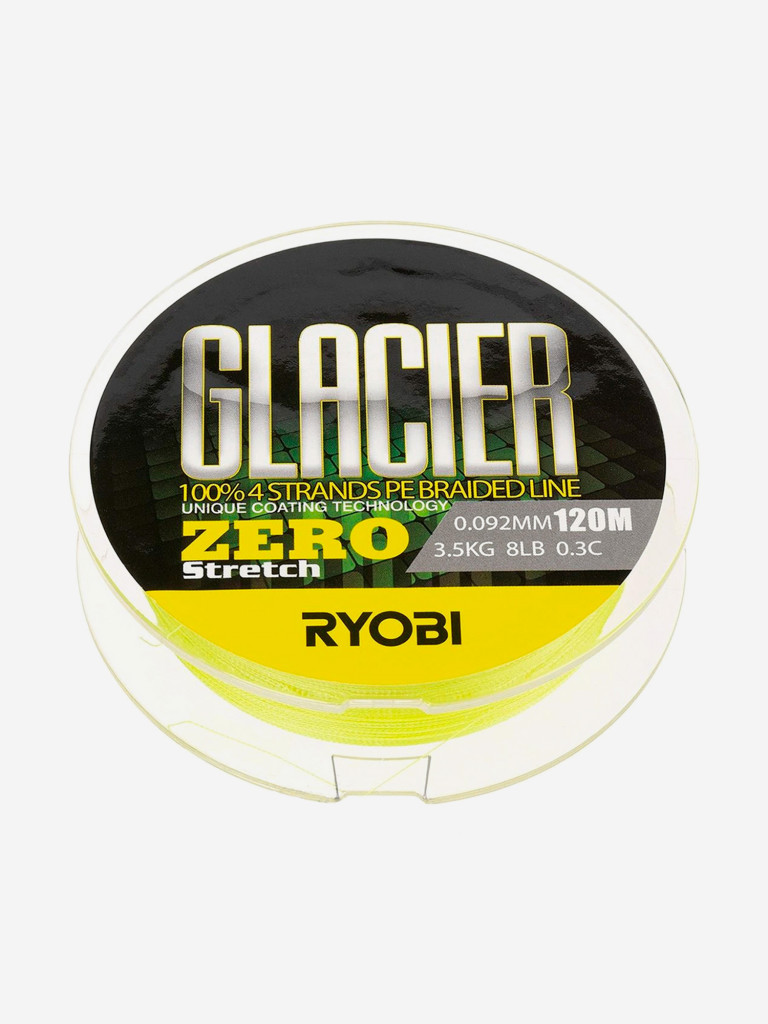 Шнур плетеный для рыбалки Ryobi GLACLER ZERO 120м, 0,092мм, 3,5кг, желтый