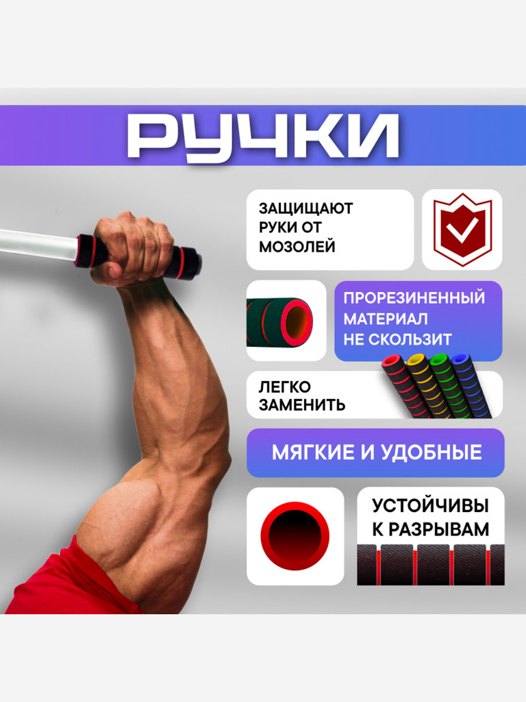 Турник настенный 2 хвата усиленный с упорами 98 см Гантели-в-Деле белый