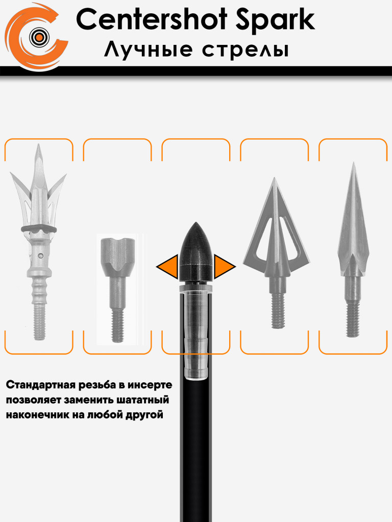 Стрела лучная фибергласс Centershot Spark 500 натуральное оперение 4" (6шт.)
