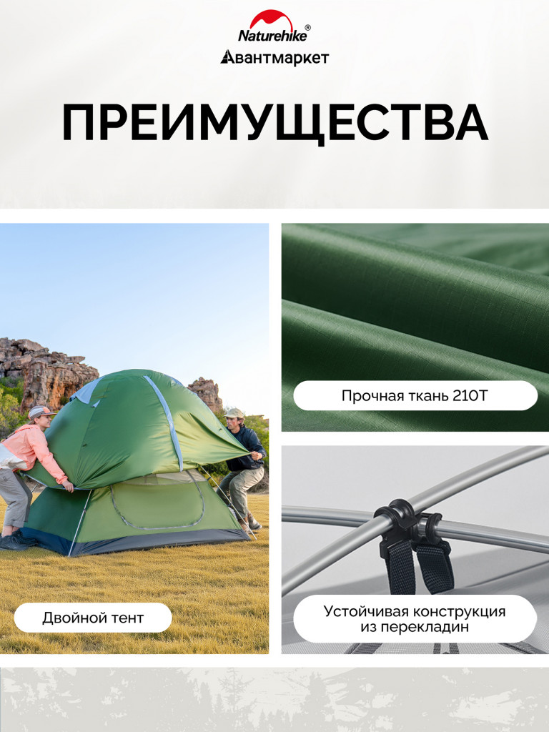 Палатка Naturehike Bleik Series CNK2550WS038 Type A, трехместная, зеленая