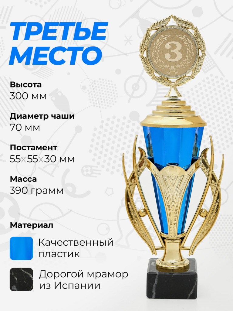 Кубок для награждения за 3 место синего цвета