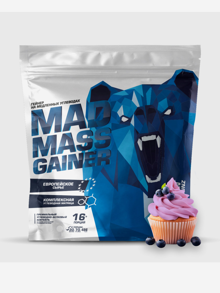 Гейнер MAD MASS GAINER Черничный маффин 2000 g SIBERIAN NUTROGUNZ
