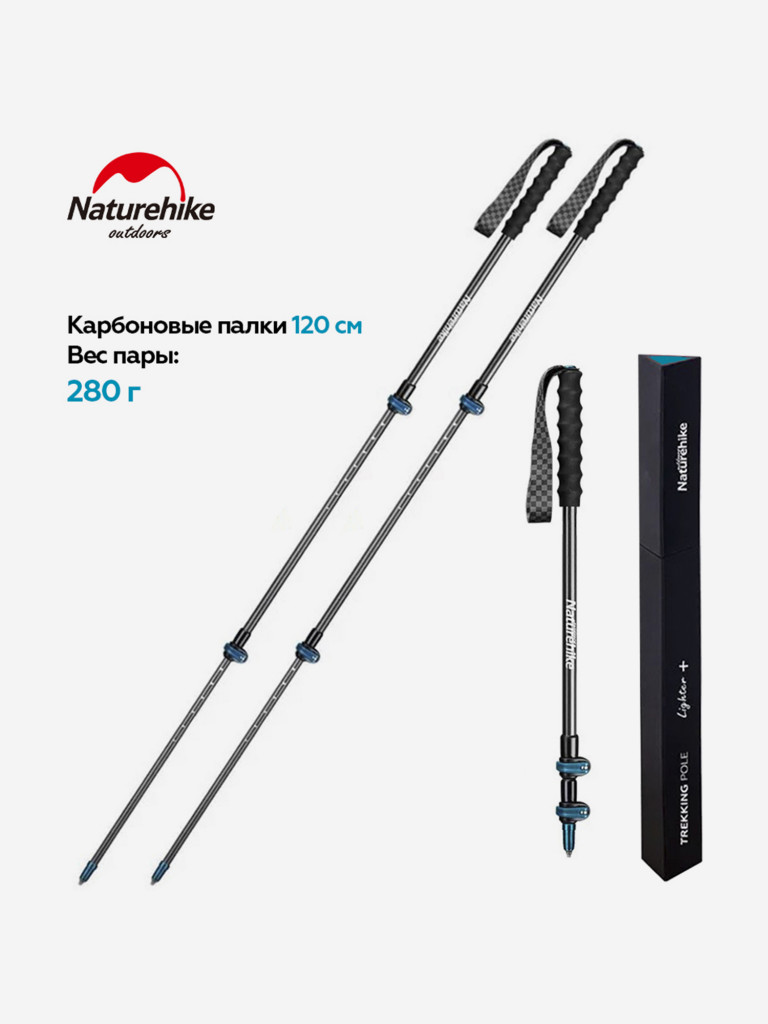 Палки Naturehike карбоновые голубые 120 см, 2 штуки