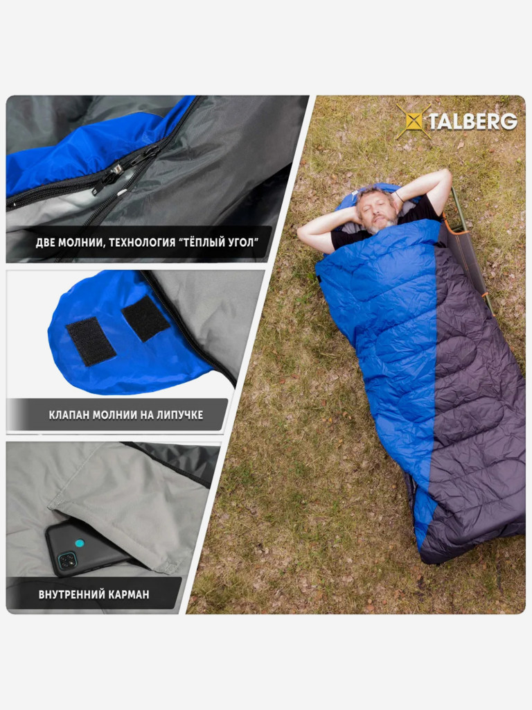 Спальный мешок туристический TALBERG TRAVELLER -7 C, синий, правая молния