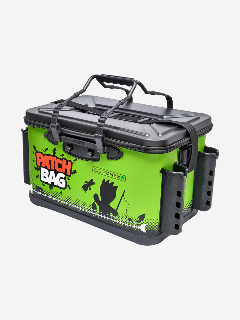 Сумка рыболовная Yoshi Onyx Patch Bag 45х28х29 с держателями для удилищ и инструмента, черно-салатовая