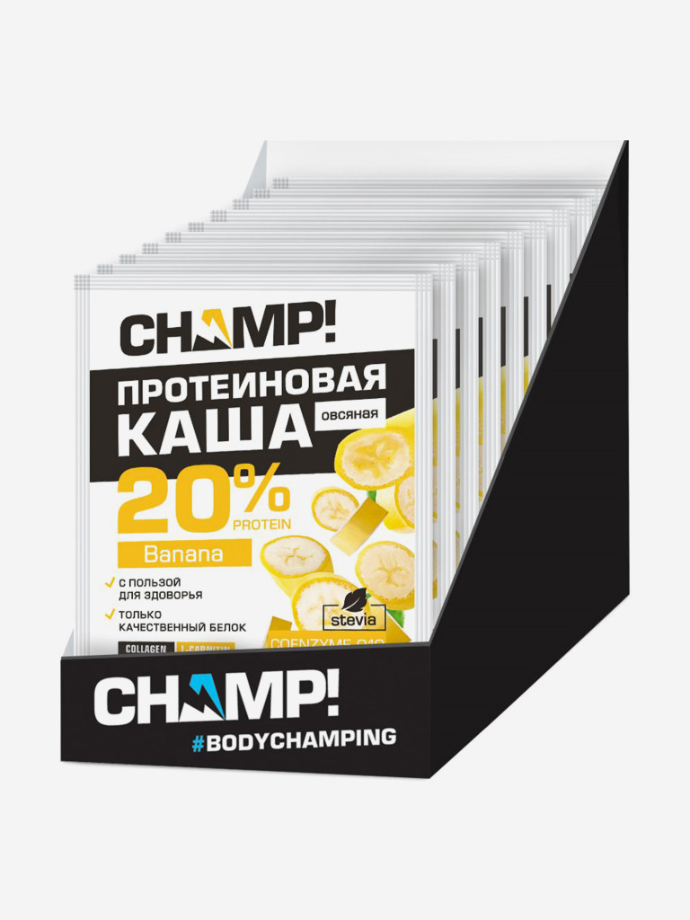 Каша протеиновая овсяная Champ! Леовит банановая с коэнзимом Q10. Упаковка 10 пакетов по 40г.