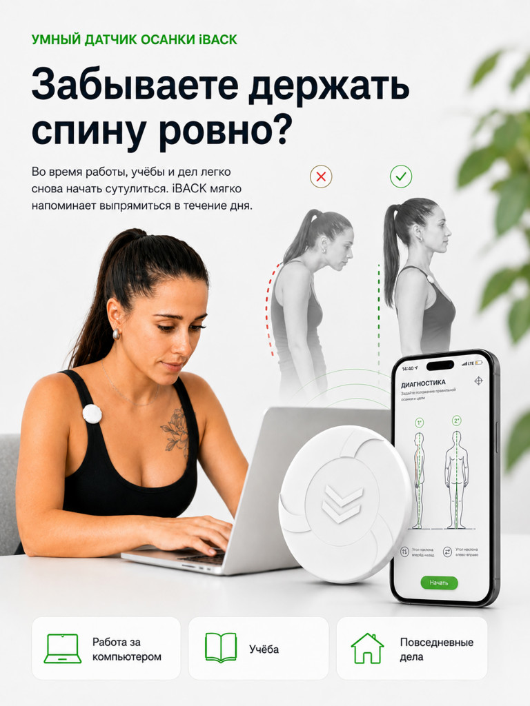 Умный датчик осанки iBACK электронный корректор с вибрацией и приложением