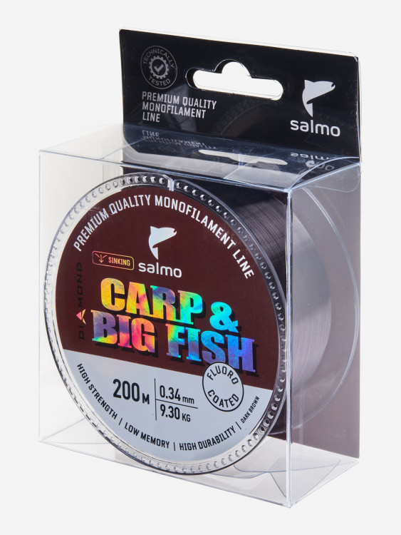 Леска флюорокарбон для рыбалки Salmo Diamond CARP & BIG FISH FLUORO COATED на карпа и крупную рыбу Dark Brown длина 200 м, диаметр 0,34 мм