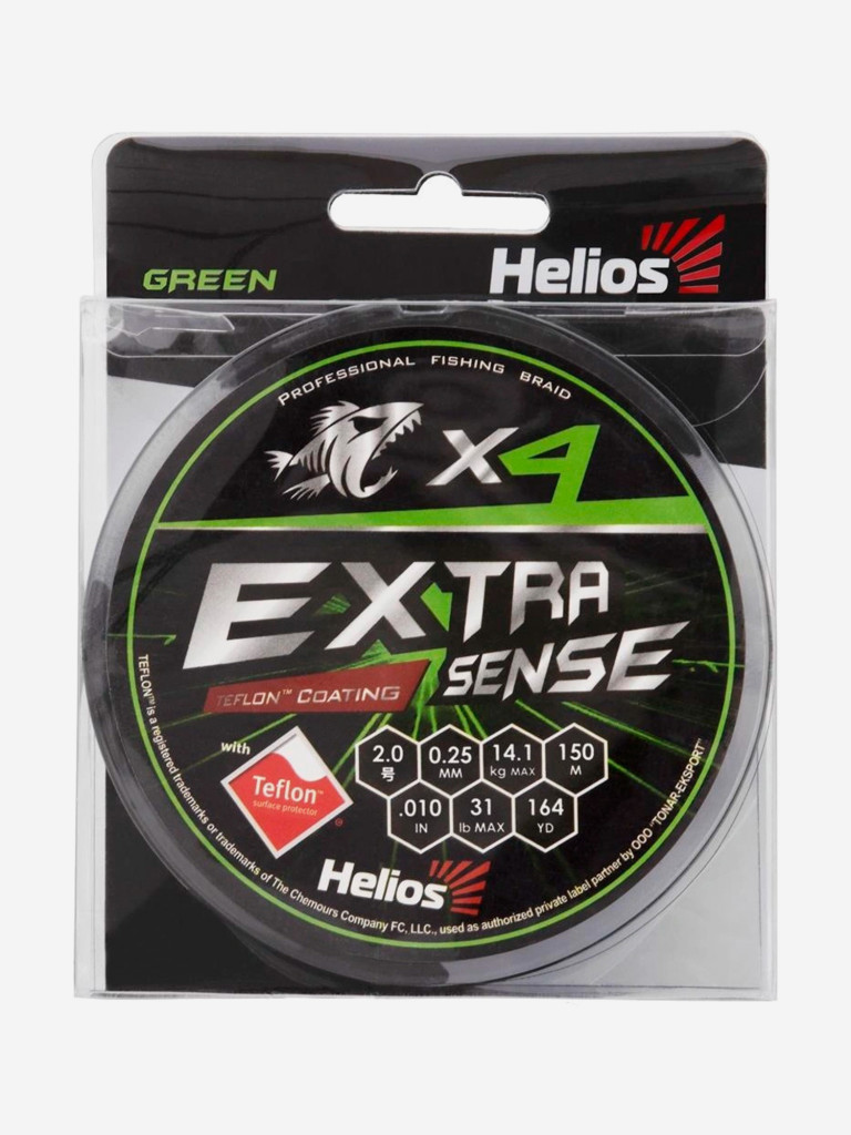 Шнур плетеный для рыбалки Helios Extrasense X4 PE, 150м, 0,25мм, 14,1кг, зеленый