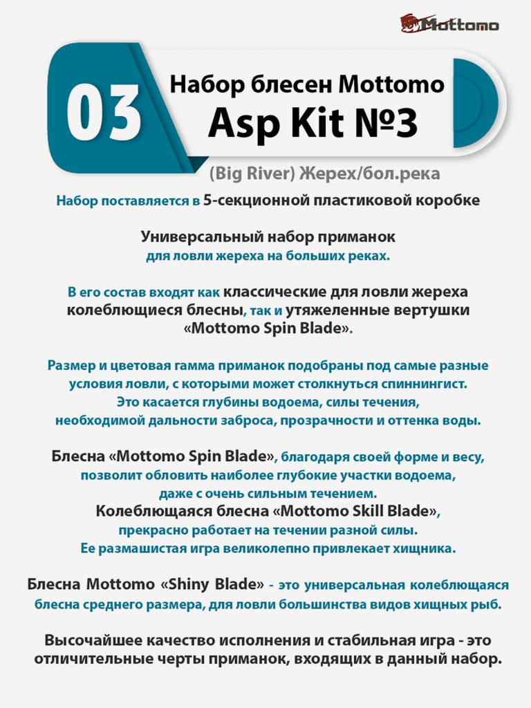 Набор блесен рыболовных для спиннинга Mottomo Asp Kit №3 (Big River) Жерех/бол.река