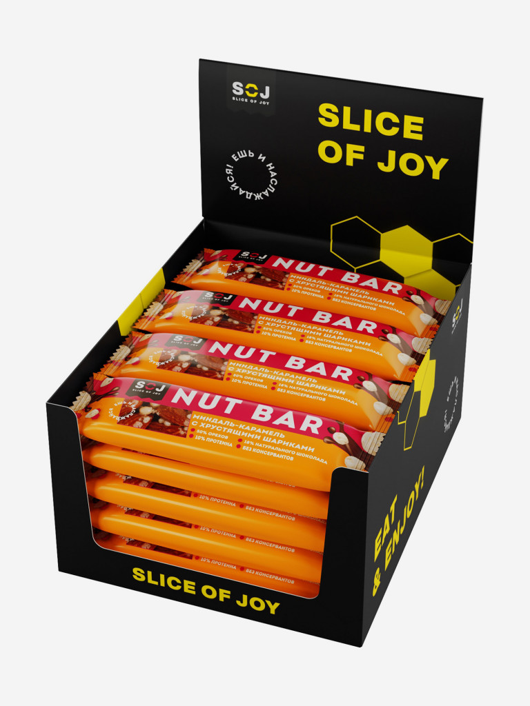 NUT BAR Ореховый батончик миндаль-карамель с ирисо-сливочным вкусом с хрустящими шариками 40г (16 штук) 1*1