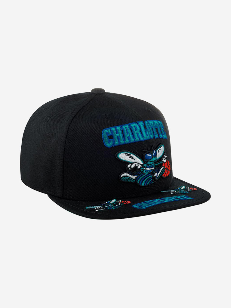 Бейсболка с прямым козырьком MITCHELL NESS HHSS2997-CHOYYPPPBLCK Charlotte Hornets NBA (черный)