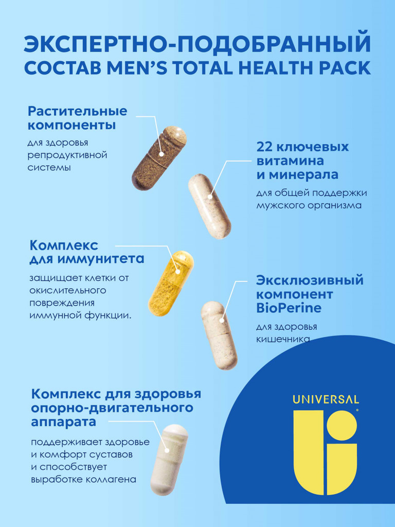 Комплекс витамины Universal Nutrition Men's Total Health Pack, 30 порций для мужчин
