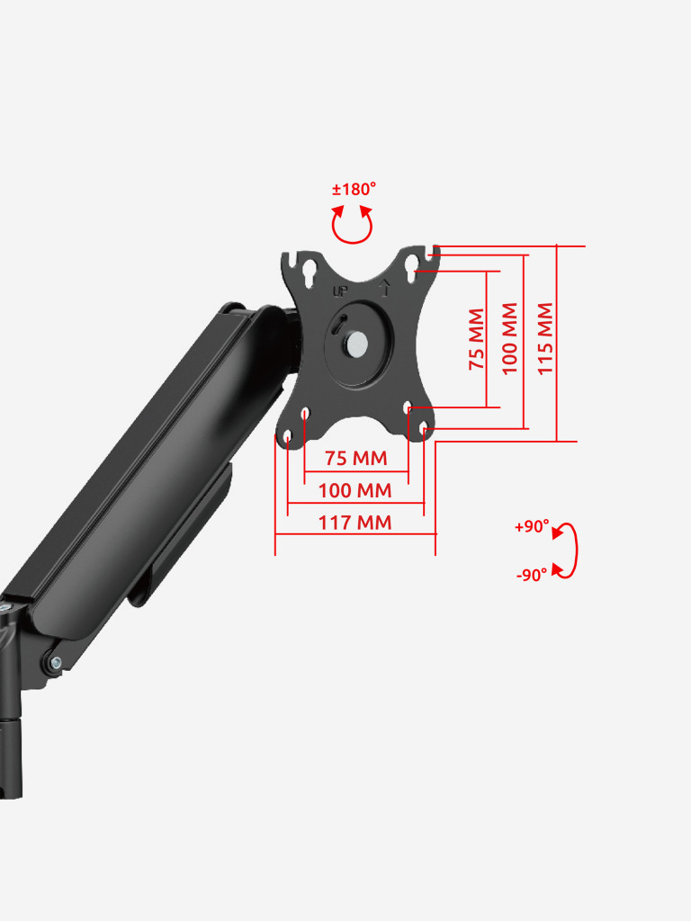 UNITEKI FMGT91PIPE Кронштейн для монитора к столу со струбциной, системы газлифт, диагональ 17-35", крепление с функцией перемещения в вертикальной плоскости и нагрузкой от 2 до 9 кг.