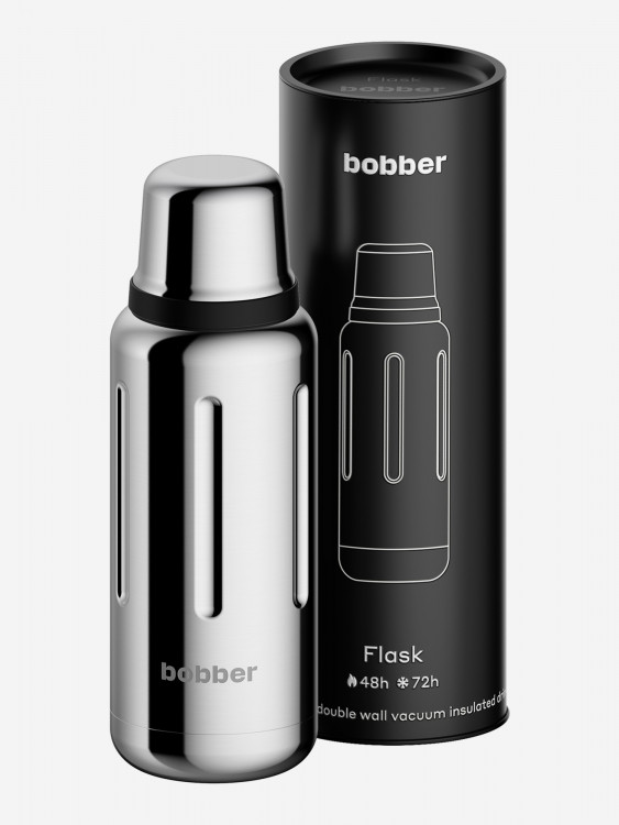 Термос вакуумный для напитков BOBBER Flask 1 литр пробка с наливными каналами, тепло до 48 часов, зеркальный