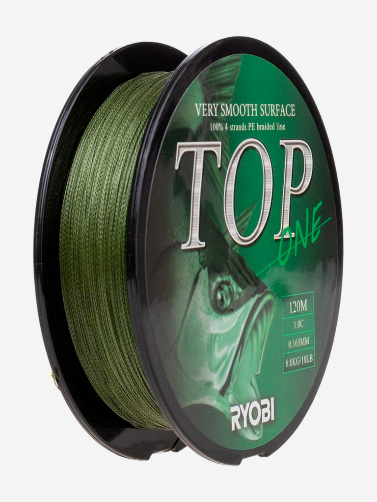 Шнур плетеный для рыбалки Ryobi TOP PE4X, 120м, 0,165мм, 8кг, темно-зеленый