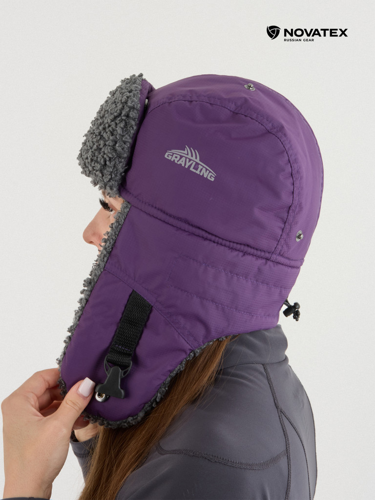 Шапка-ушанка для рыбалки и охоты Камчатка GRAYLING, фиолетовый