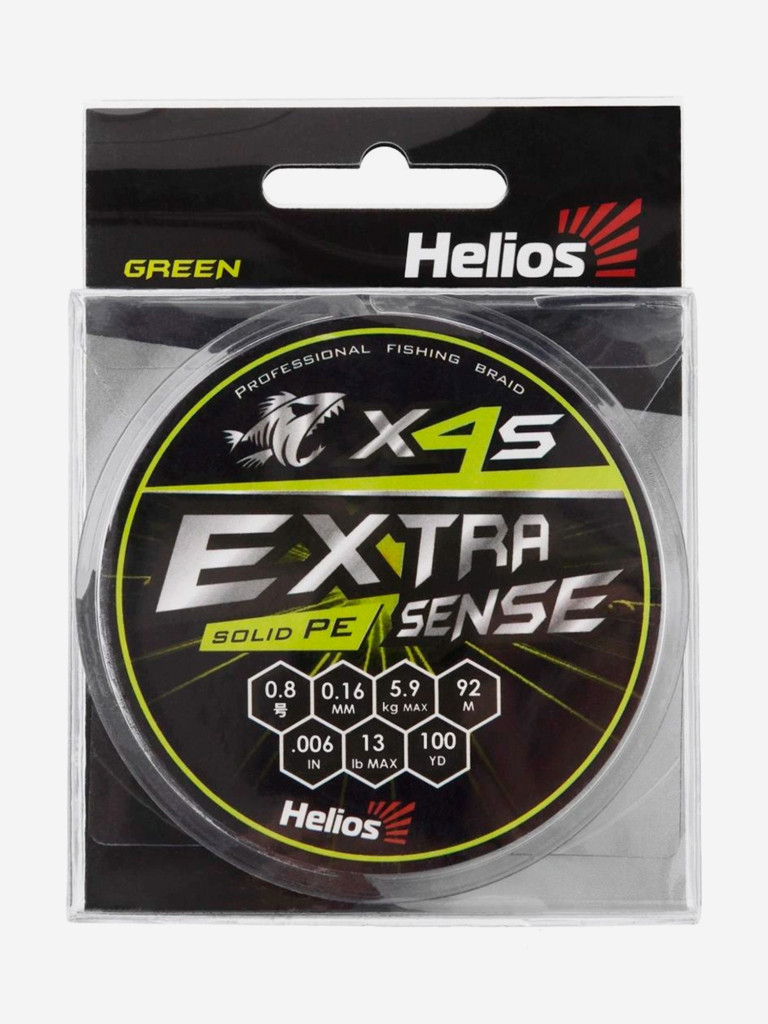Шнур плетеный для рыбалки Helios Extrasense X4S PE, 92м, 0,16мм, 5,9кг, зеленый