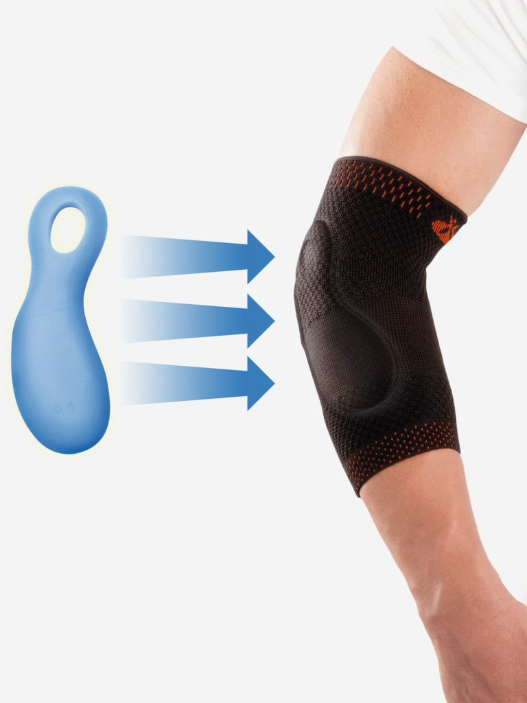 Эластичный бандаж на локтевой сустав с силиконовыми вставками. Черный.