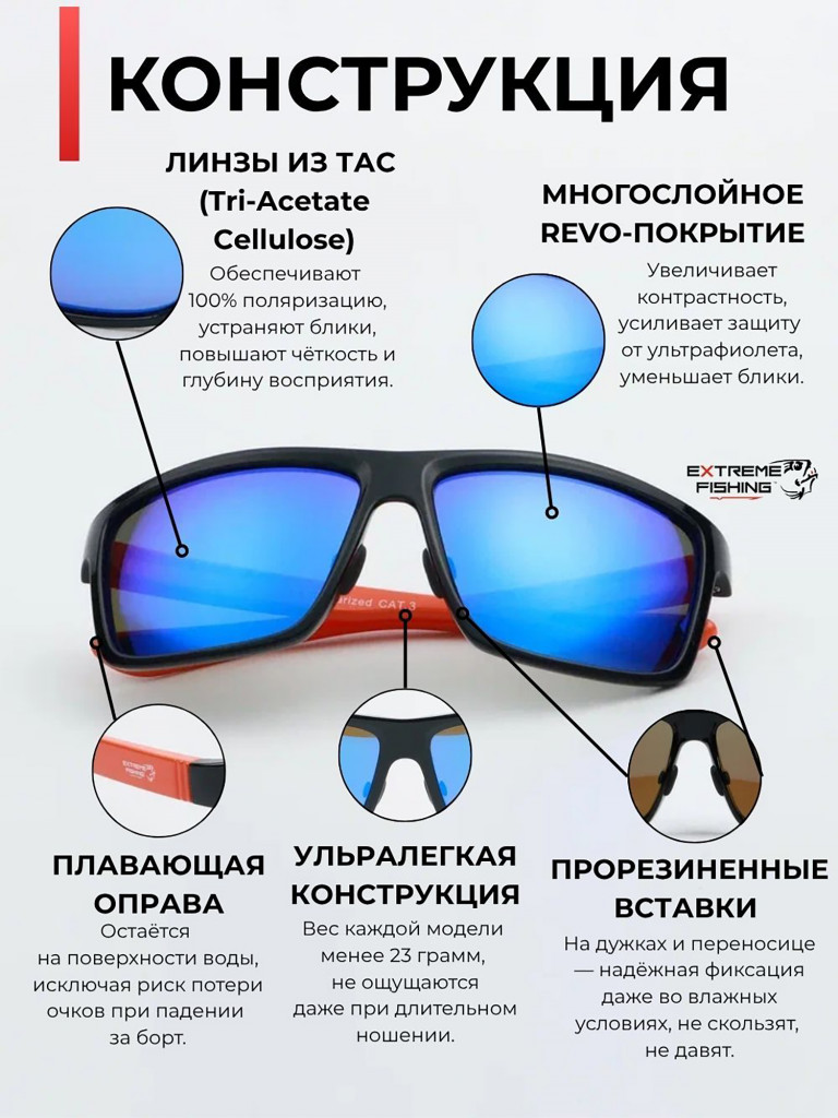 Очки солнцезащитные поляризационные Extreme Fishing Obsession OBS-154, линзы синий Revo, для рыбалки и вождения