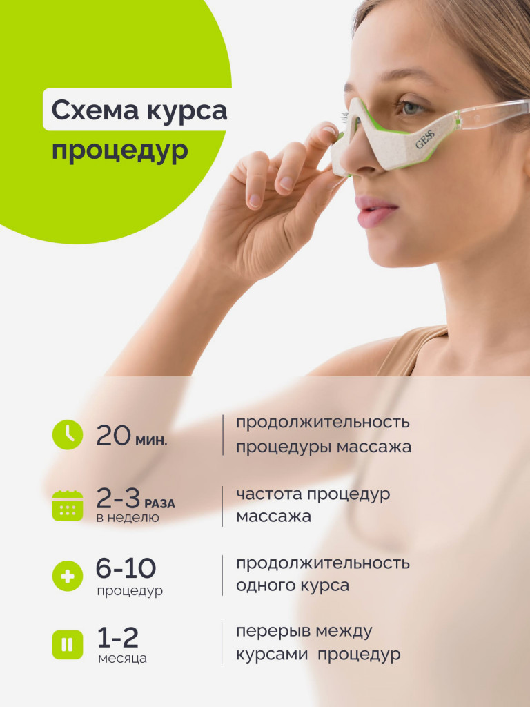 Аппарат для микротоковой терапии GESS KUPER, микротоковый массажер для лица и глаз, очки массажные лимфодренажные против морщин, отеков и темных кругов под глазами